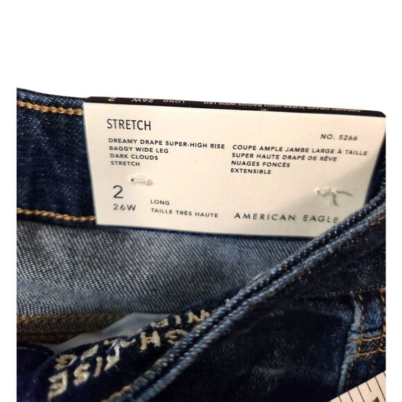 American Eagle Dark Wash Super High Rise Baggy Wide Leg Dreamy Drape Jean 2 Long - Picture 11 of 11